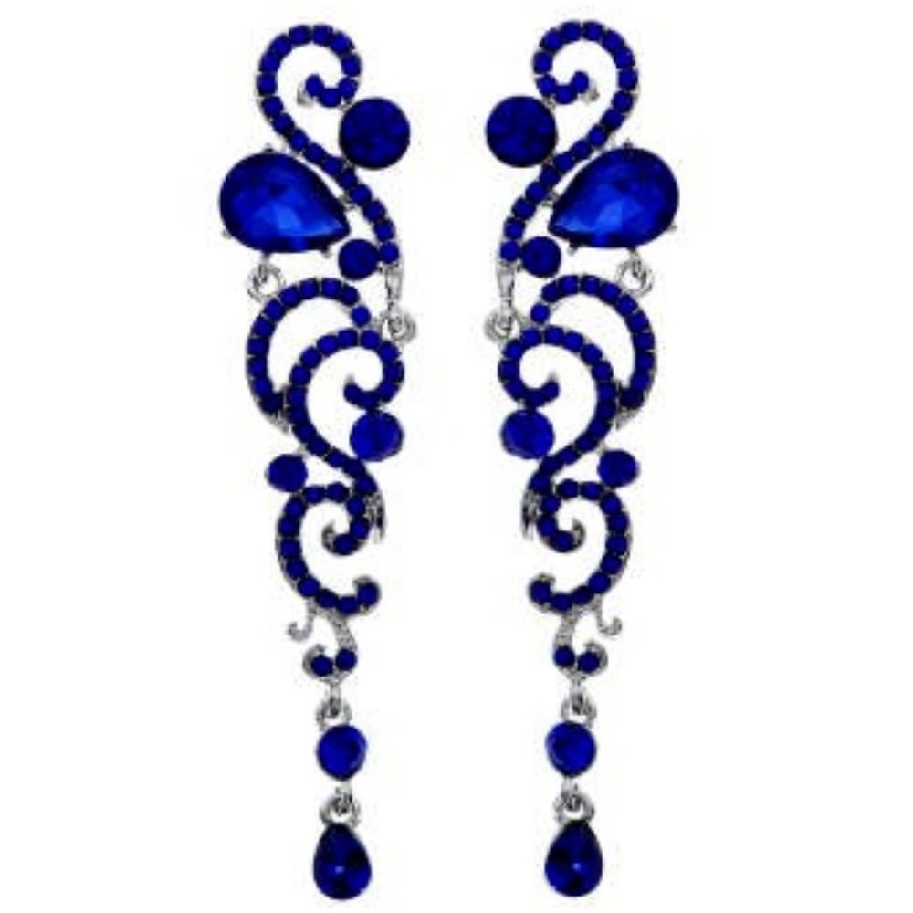 Bridal Jewelry Blue Wedding Bridal Earrings Prom Bridesmaid Rhinestone Dangle
